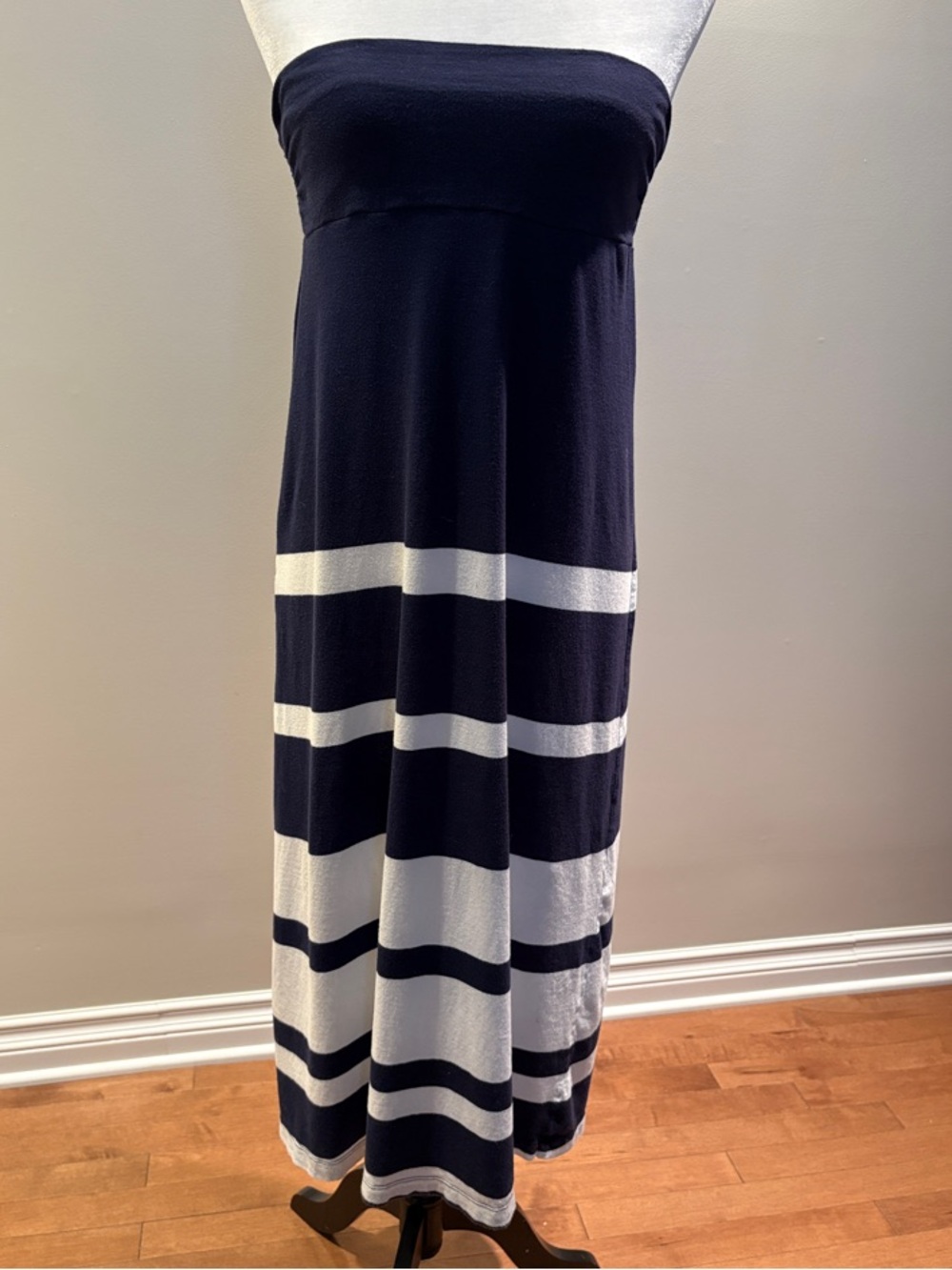 Tommy Hilfiger Navy and White Strapless Maxi Dress